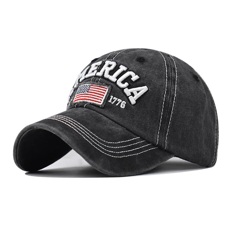 Wholesale Cotton Washed Ripped Hole Flag Embroidered Baseball Hat
