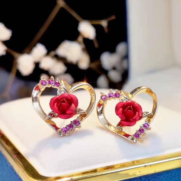 Wholesale Hollow Heart Rose Metal Ear Studs