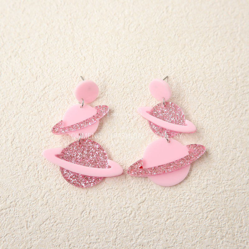 Wholesale Pink Planet Acrylic Earrings