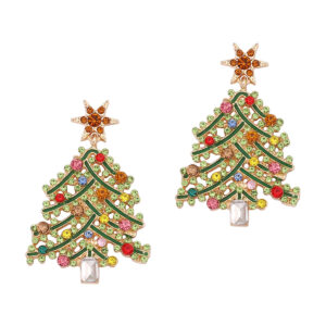 Wholesale Christmas Hollow Christmas Tree Alloy Style Diamond Earrings