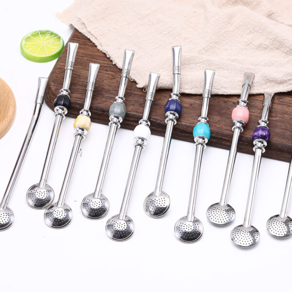 Wholesale Creative Filter 304 Stainless Steel Straw Stirring Coffee Dessert Madeira Tea Filter Spoon