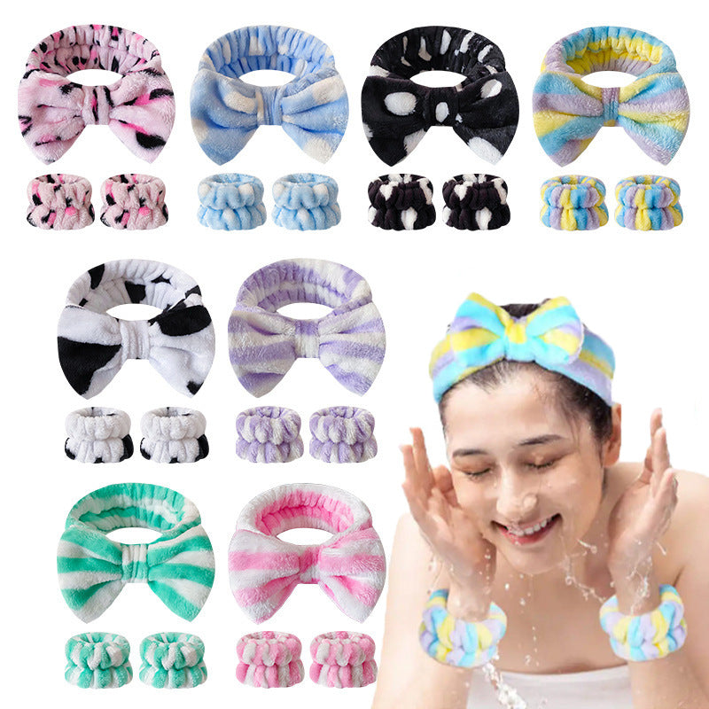 Wholesale Color Leopard Coral Fce Wash Face Wrist Band Headband