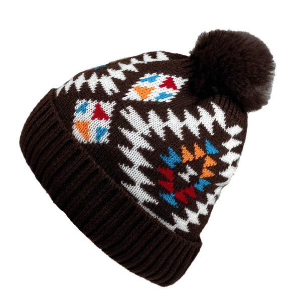 Wholesale Autumn and Winter Plush Women's Aztec Pattern Warm Wool Ball Knitted Wool Hat