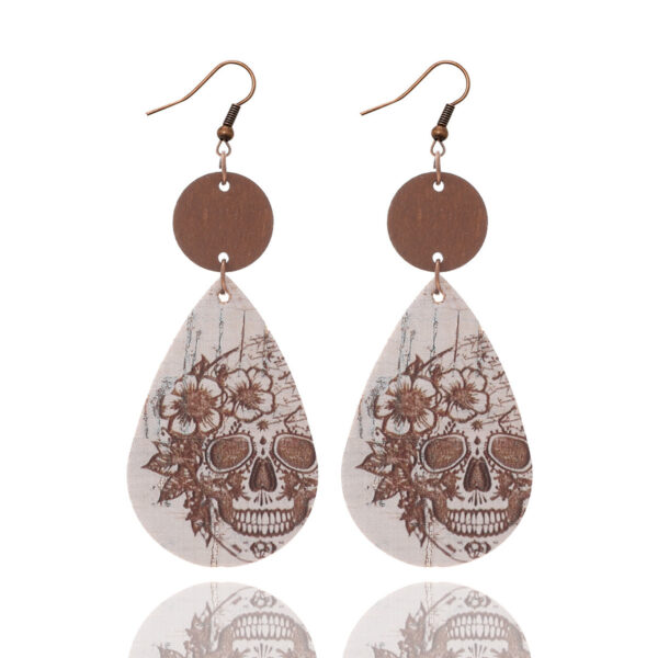 Wholesale Vintage Cork Leather Skull Pumpkin Flower Wood Chip Earrings