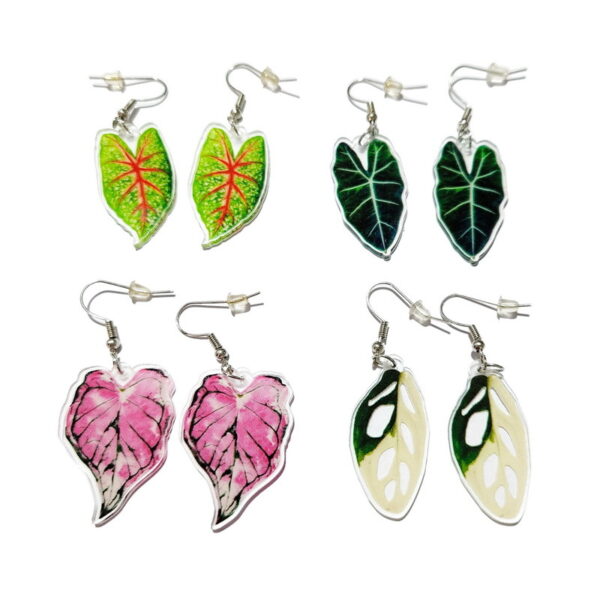 Wholesale Love Pink Leaf Turtle Back Leaf Acrylic Earrings