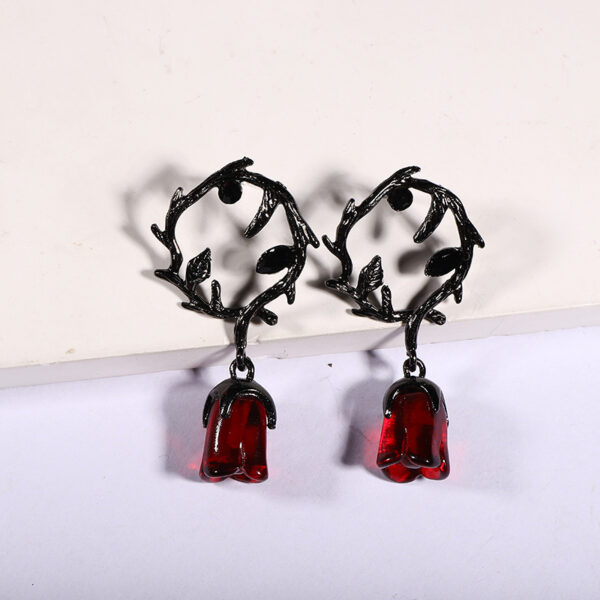 Wholesale Halloween Dark Style Thorn Vine Red Rose Flower Earrings