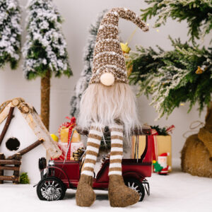 Christmas Knitted Hat Striped Hanging Leg Dwarf Brown