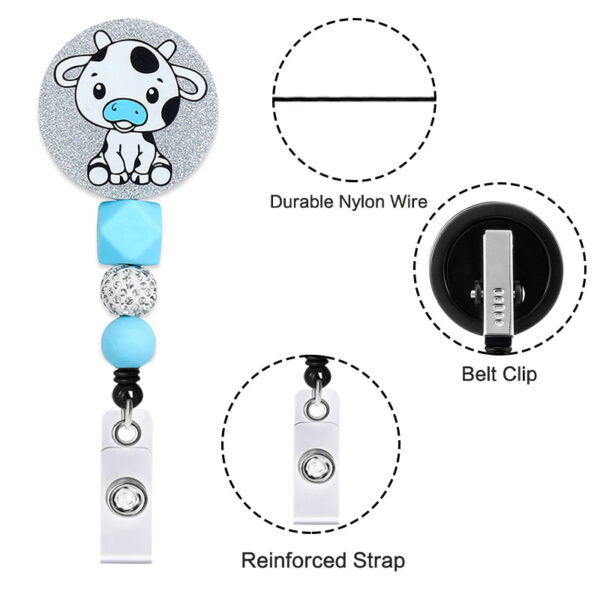 Wholesale Badge Reels Cow Beaded Acrylic Retractable Keychains