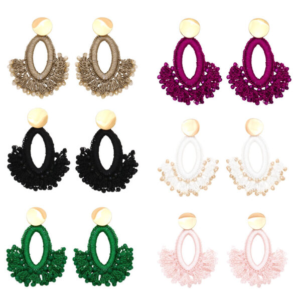 Wholesale Bohemian Scalloped Tassel Bead Ear Studs