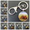 Wholesale Time Gem Tractor Round Glass Metal Keychain