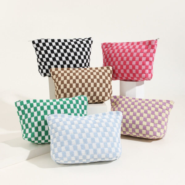 Wholesale Large Wool Checkerboard Large Capacity Pencil Case Knitted Storage Bag
