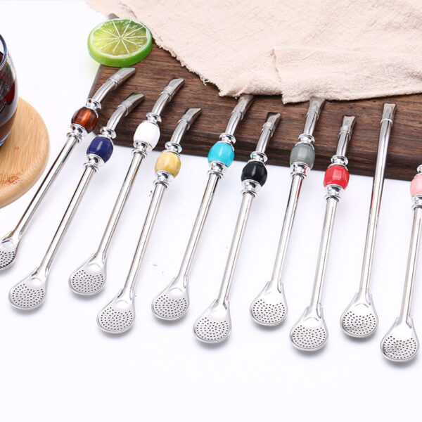 Wholesale Creative Filter 304 Stainless Steel Straw Stirring Coffee Dessert Madeira Tea Filter Spoon