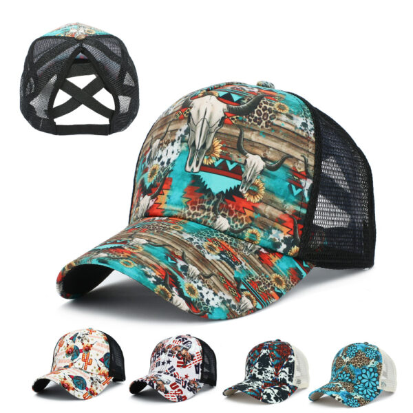 O1CN01NtypMh1INXh6ojUeV_2247210881-0-cib-1 Wholesale Western style Cross Ponytail Print Baseball Cap Peaked Cap