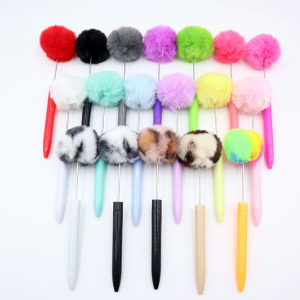 Wholesale New Plush Ball Bead Pen Creative DIY Handmade Plastic Plush Ball Beaded Ballpoint Pen High Value Plush Pen