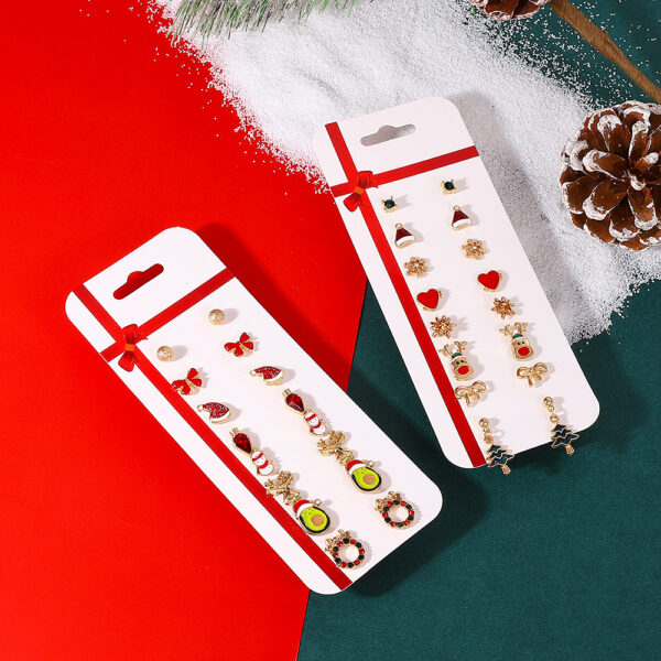 Wholesale Christmas Cartoon Elk Cane Christmas Tree Alloy Stud Earrings Set