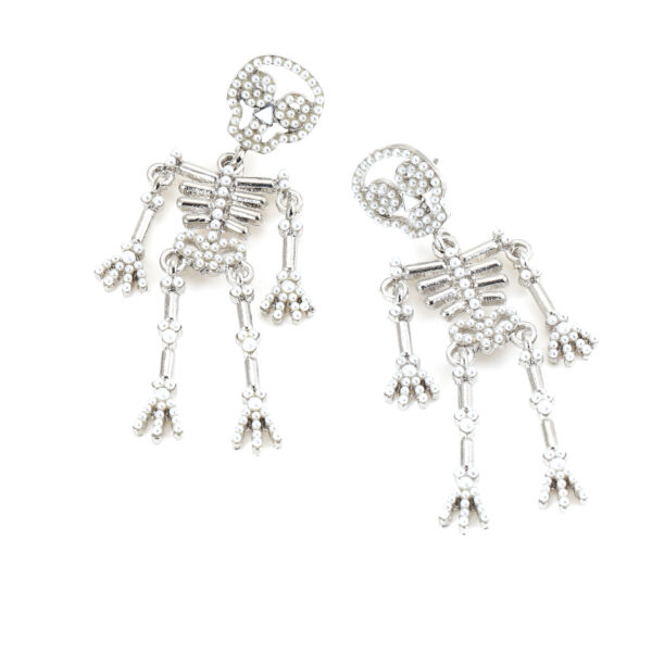 Wholesale Fashion Creative Exaggerated Skeleton Skull Diamond and Pearl Earrings