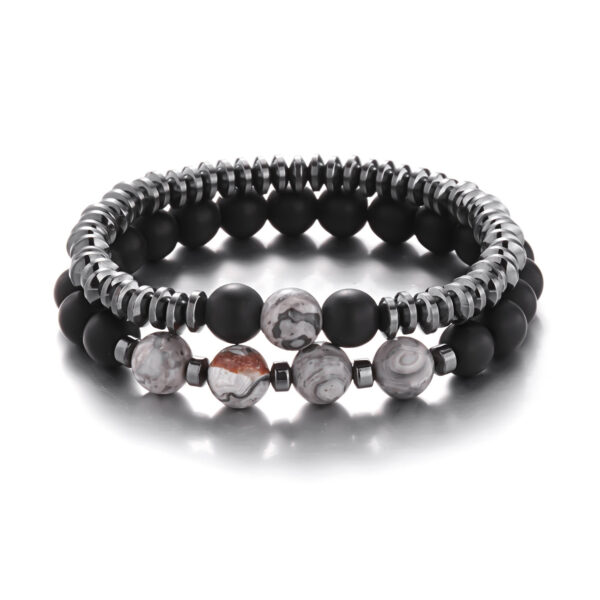 Wholesale Black Gallstone Frosted Stone Combination Beads Set of Two Men's Bracelet