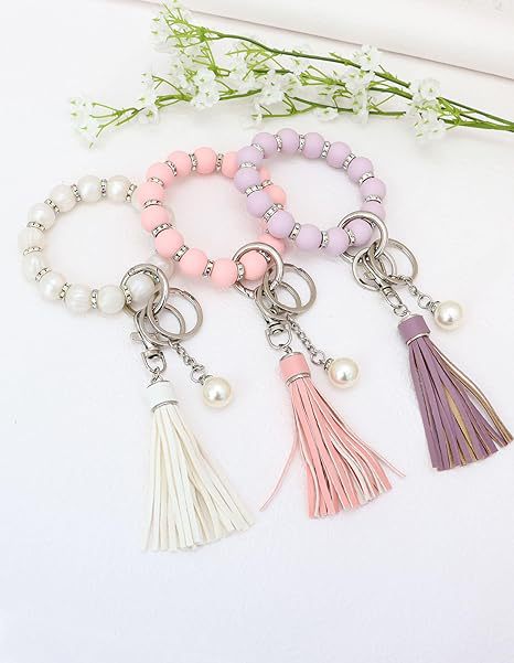 Wholesale Silicone Beaded Tassel Wrist Keychain