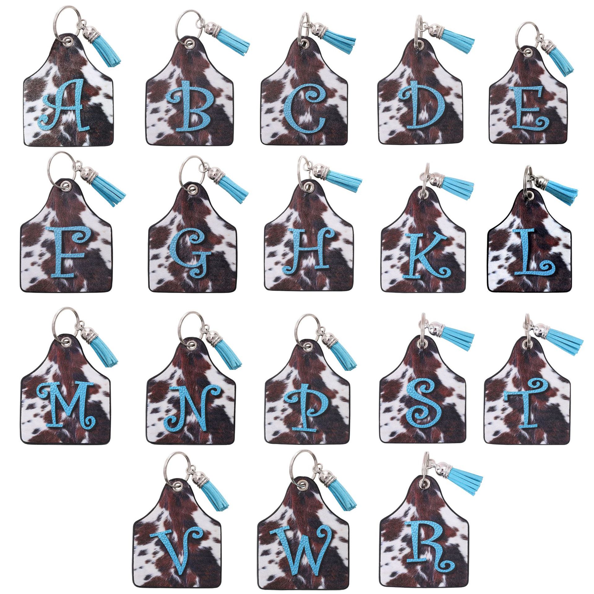 Wholesale Retro West Farm Sign Dairy Animal Fur Letter Print Leather Oil Edge Keychain Custom