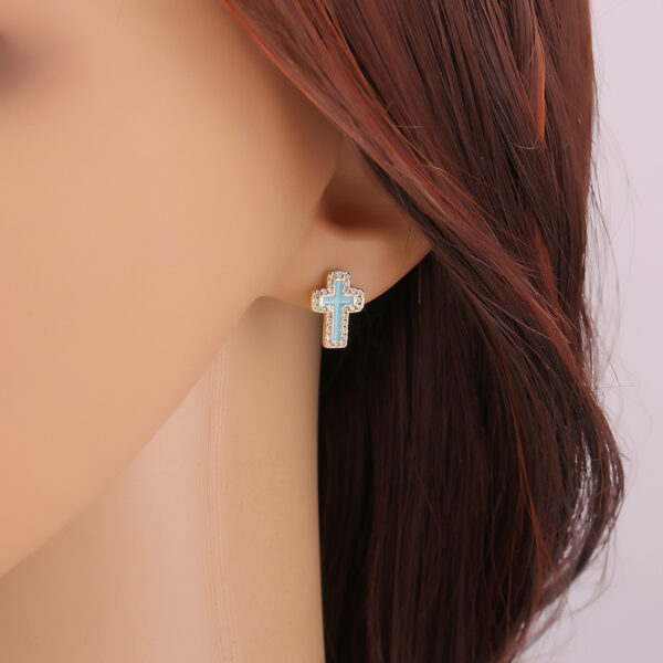 Wholesale Drip Oil Inlaid Zircon Cross Earrings