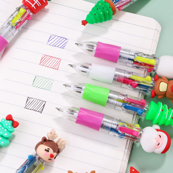 Wholesale Christmas Cartoon Deer Old Man Mini Four Color Plastic Ballpoint Pen