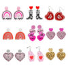 Wholesale Valentine's Day Pink Leopard Glitter Love Boots Rainbow Earrings