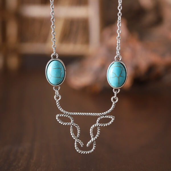 Wholesale Inlaid Turquoise Bull Head Bohemian Hollow Line Niche Simple Necklaces