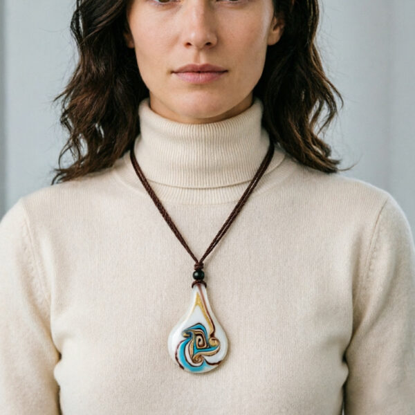 Wholesale Blue Orange Messy Silk Flat Water Drop Glass Ethnic Style Necklace