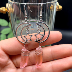 Pink Star Moon Earrings
