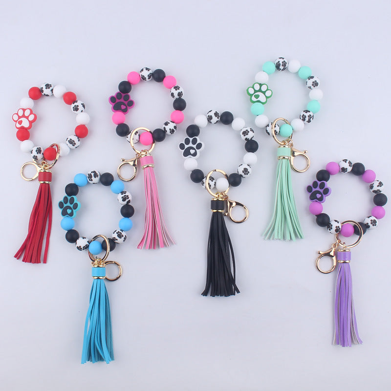 Wholesale Dog Paw Silicone Beaded Wrist Keychains