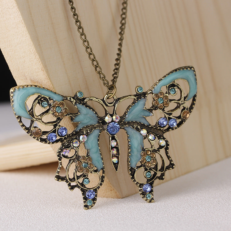 Wholesale Vintage Hollow Oil ipping Butterfly Alloy Sweater Chain