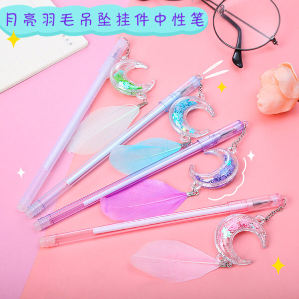 O1CN01O84EZk2KRKg5ap1yc_2208275059553-0-cib Wholesale Plastic Sequin Moon Feather Pendant Ballpoint Pen