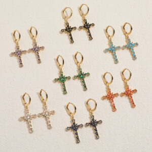 Wholesale Cross Vintage Geometric Copper Plated Real Gold Earrings