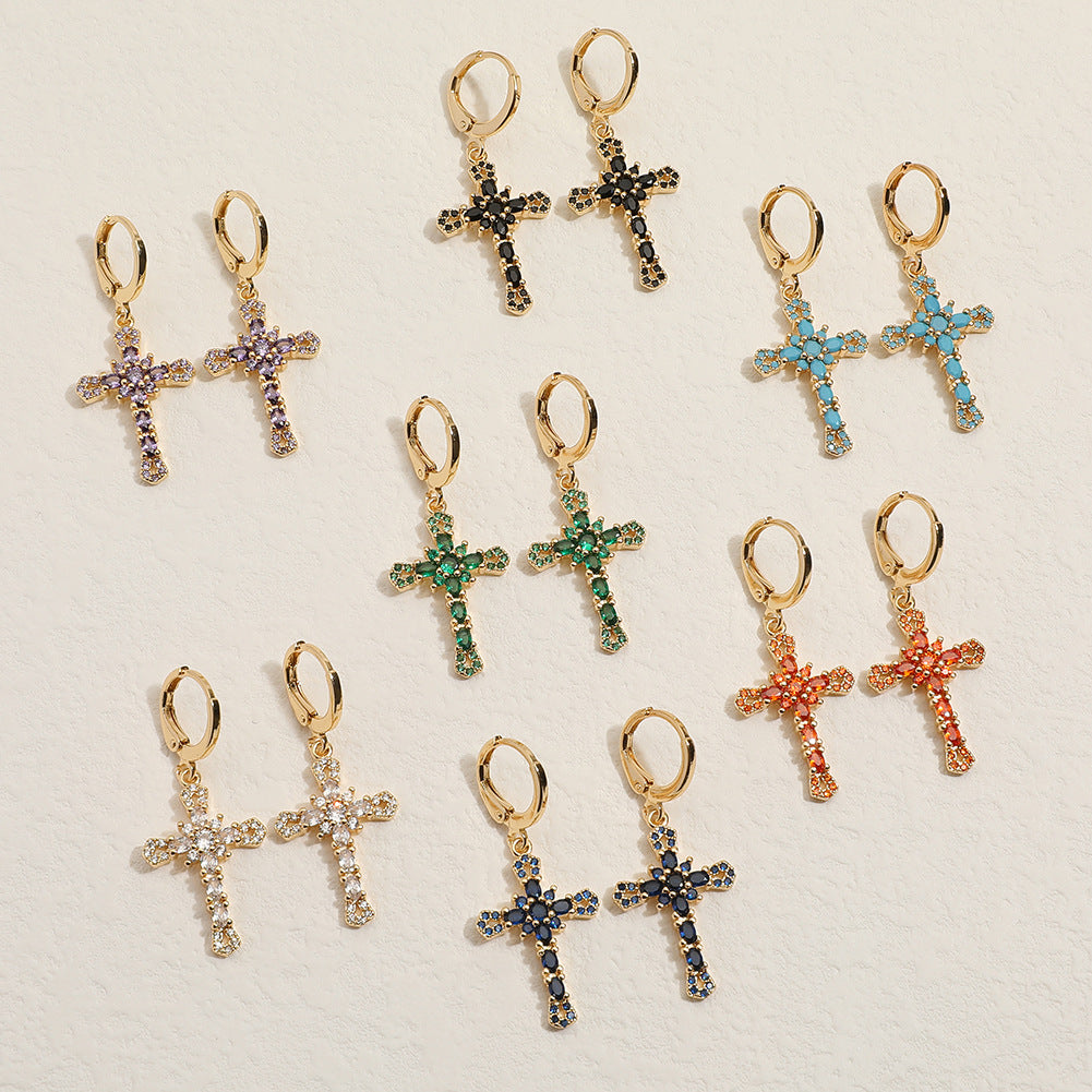 Wholesale Cross Vintage Geometric Copper Plated Real Gold Earrings