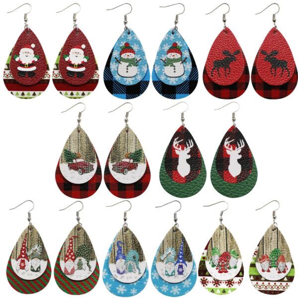 Wholesale Christmas Santa Claus Water Drop Leather Earrings