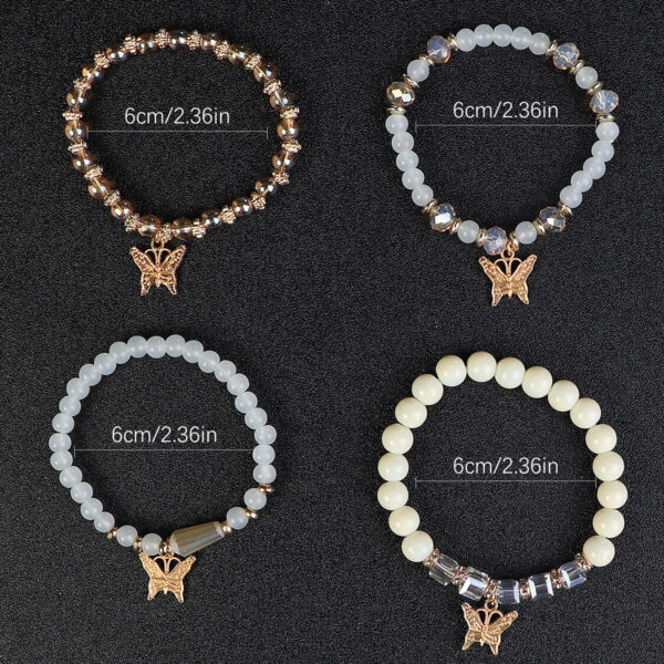 Wholesale Four Layer Butterfly Pendant Glass Elastic Bracelet