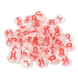 White background with red letter mixed / (100 pcs/pack) diameter is about 7mm, thickness is about 4mm, hole diameter is about 1.5mm, 100pcs per pack
