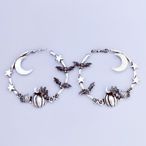 Wholesale Gothic Star Moon Pumpkin Bat Large Hoop Alloy Earrings