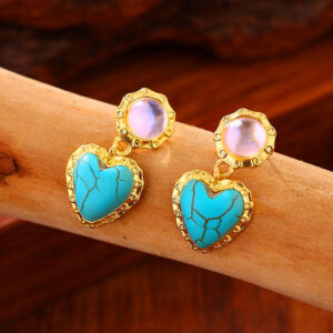O1CN01OCO5Md1eqKDV0wWjg__2211101453922-0-cib Wholesale Imitation Turquoise Peach Heart Alloy Earrings