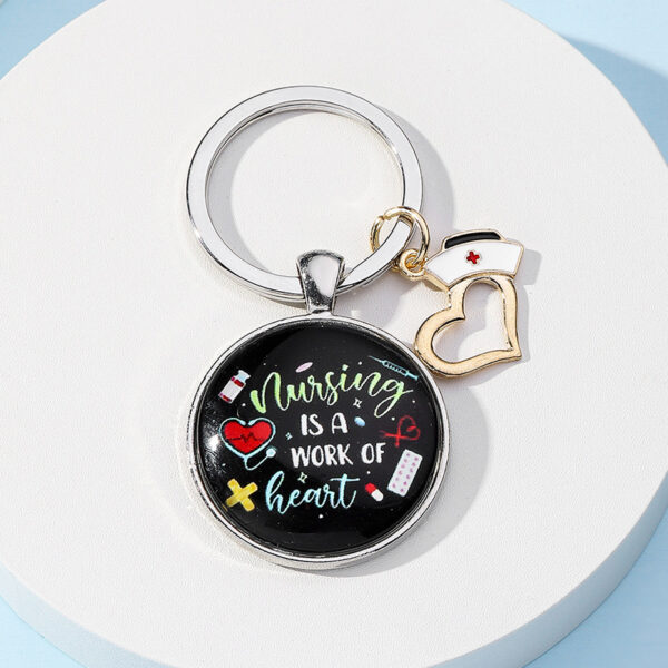 Wholesale Nurses Day Gift Color Printing Time Glass Round Plate Keychain