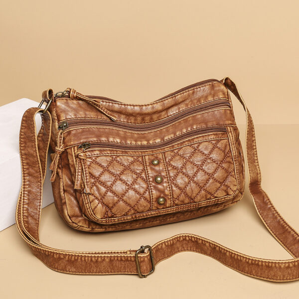 Wholesale Pu Soft Leather Rhombic Embroidery Thread Large Capacity Shoulder Bag