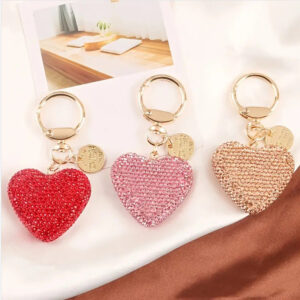 Wholesale Zinc Alloy Full Diamond Peach Heart Keychains