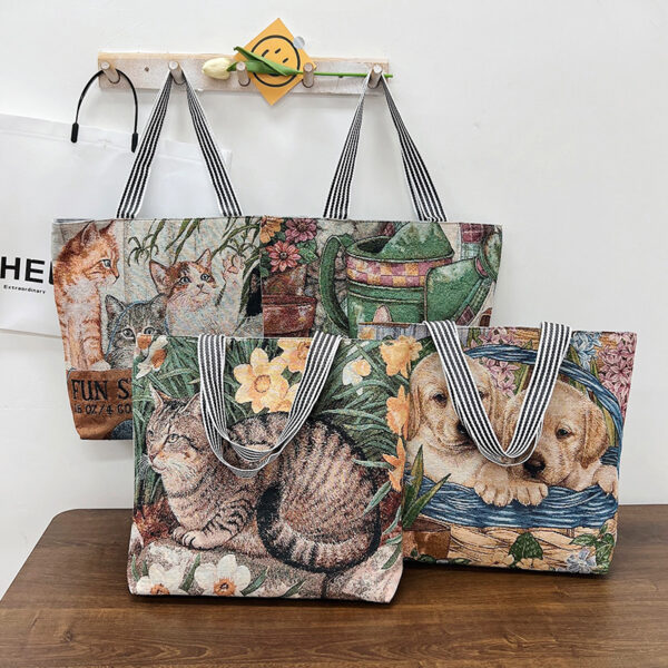 Wholesale Vintage Embroidered Cat Puppy Canvas Bag