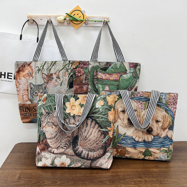 Wholesale Vintage Embroidered Cat Puppy Canvas Bag