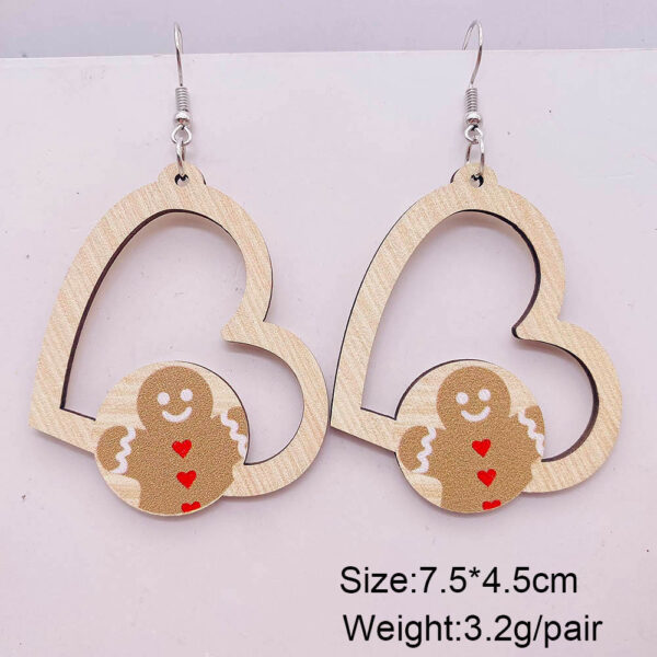 Wholesale Christmas Wooden Earrings Santa Claus Elk Gnome Heart Shape