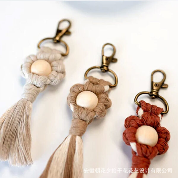 Wholesale Hand Woven Cotton Thread Small Flower Tassel Keychain