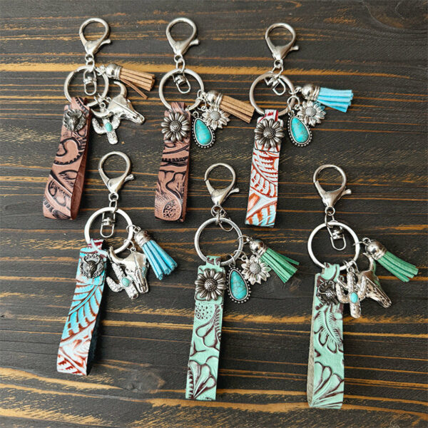 O1CN01OLKNbu1zp38f3MjEW__2215459036762-0-cib Wholesale Western Cowboy Vintage Genuine Leather Turquoise Cowhide Keychain