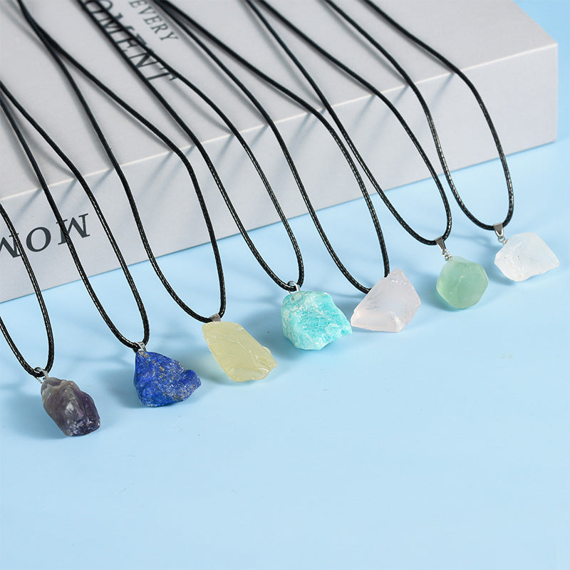 Wholesale Amethyst Irregular Leather Rope Crystal Necklace