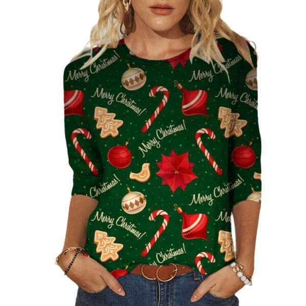 Wholesale Spandex T-shirts Korean Version Loose Casual Pullover Bottoms Christmas Tree Series