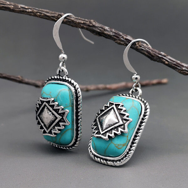 Wholesale Ethnic Shield Turquoise Metal Earrings